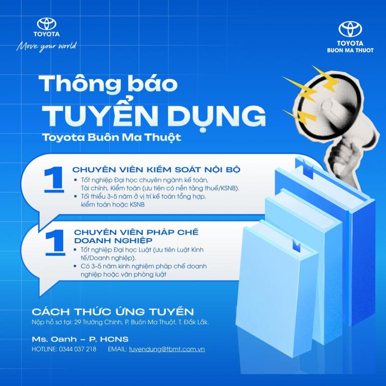 TOYOTA BUÔN MA THUỘT TUYỂN DỤNG CHUYÊN VIÊN KIỂM SOÁT NỘI BỘ