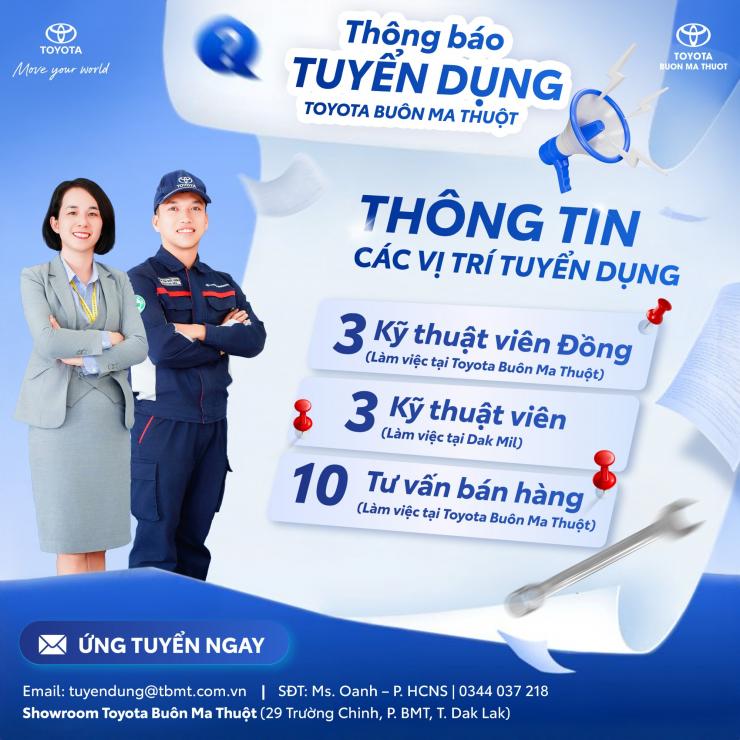 TUYỂN DỤNG TOYOTA BUÔN MA THUỘT 2026 – CƠ HỘI VIỆC LÀM HẤP DẪN