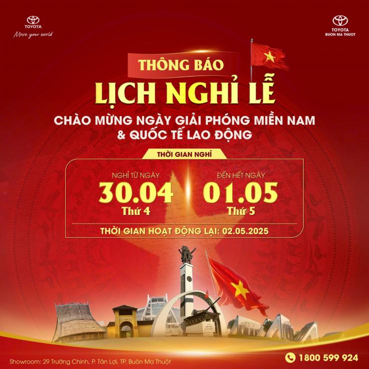 THÔNG BÁO LỊCH NGHỈ LỄ 30/04 – 01/05/2025