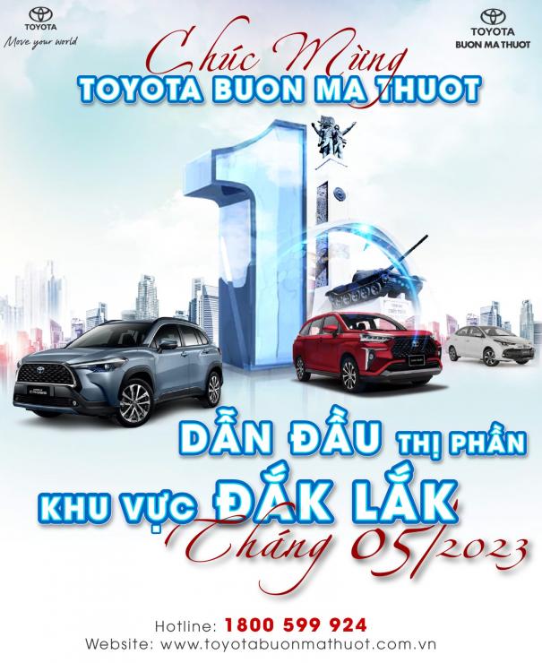 TOYOTA BUÔN MA THUỘT TIẾP TỤC DẪN ĐẦU THỊ PHẦN XE HƠI TẠI DAK LAK THÁNG 05/2023