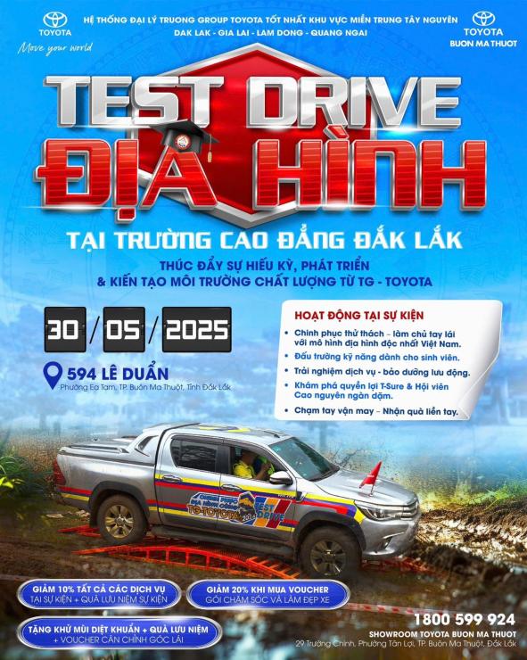 LÁI THỬ MÔ HÌNH ĐỊA HÌNH TẠI TRƯỜNG CAO ĐẲNG ĐẮK LẮK – TRẢI NGHIỆM ĐỈNH CAO CÙNG TOYOTA BUÔN MA THUỘT