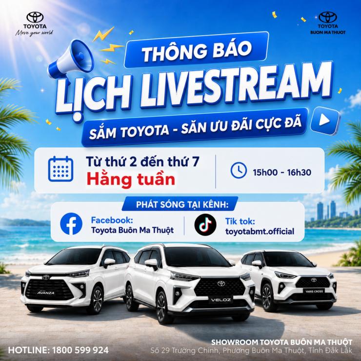 LỊCH PHÁT SÓNG LIVESTREAM THÁNG 8 TỪ TOYOTA BUÔN MA THUỘT