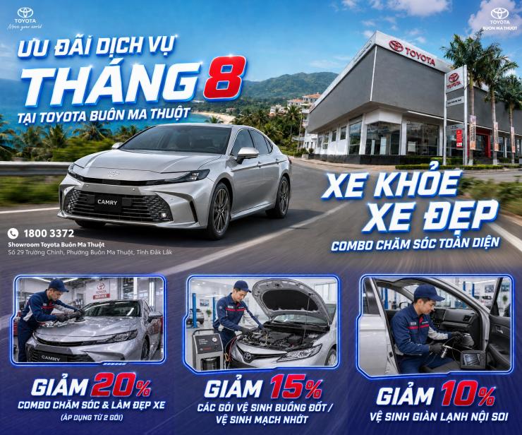 ƯU ĐÃI DỊCH VỤ TOYOTA BUÔN MA THUỘT THÁNG 8/2026