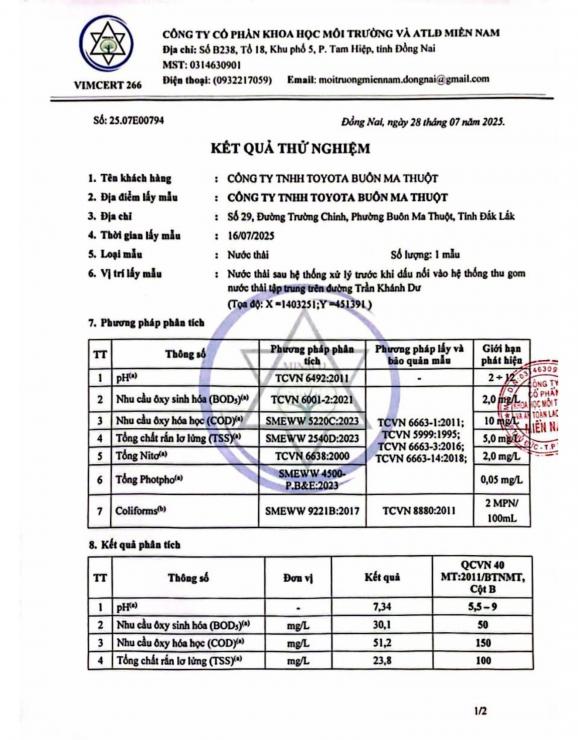 BÁO CÁO KẾT QUẢ QUAN TRẮC MÔI TRƯỜNG 2025